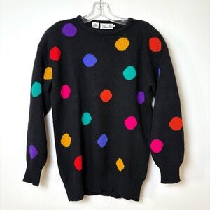 Vintage 90s lambs wool angora rabbit hair multicolor polkadot crewneck sweater M
